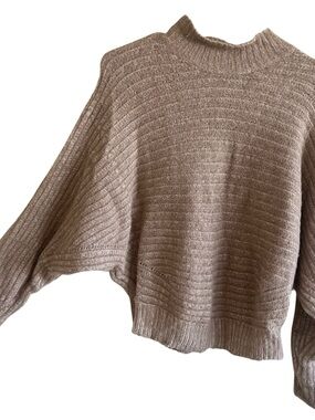 Tan Mock Neck Sweater Knit Co-op Medium